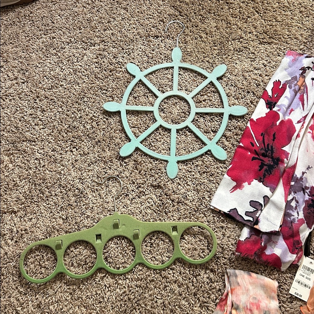 Bundle of 10 Scarves—all long rectangular approx 70” x 18” and 2 scarf hangers - Picture 2 of 9